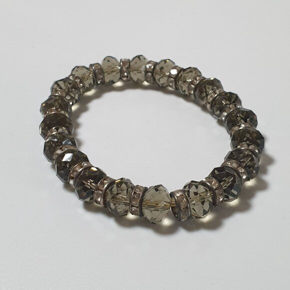 Women Bracelet 7" Silver Tone Crystal Bead Stretch Costume Fashion Bling - Picture 5 of 5